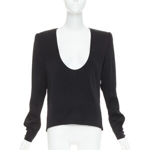 ALEXANDRE VAUTHIER COUTURE black padded shoulder scoop neck long sleeve top